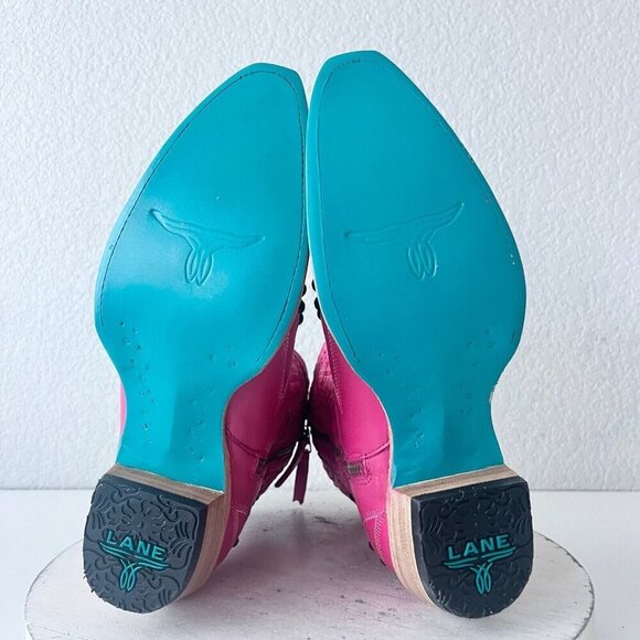 Lane COSSETTE Womens Cowboy Booties 8 Western Cowgirl Short Boots Pink Leather - Picture 8 of 11